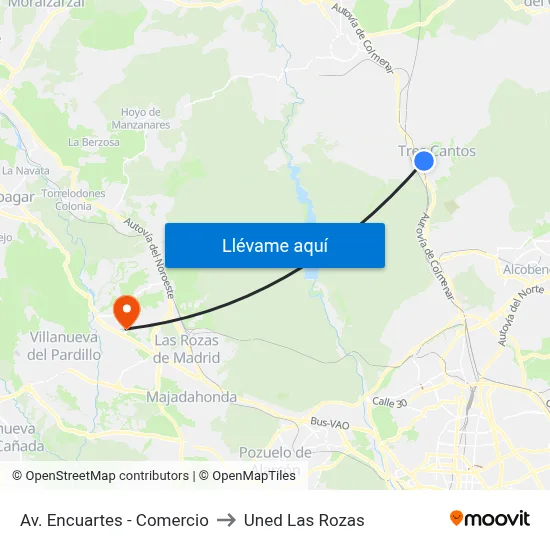 Av. Encuartes - Comercio to Uned Las Rozas map