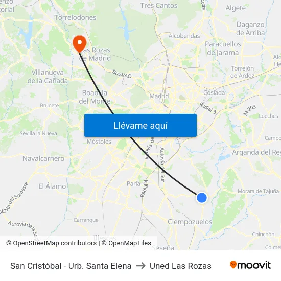 San Cristóbal - Urb. Santa Elena to Uned Las Rozas map