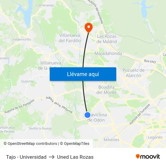 Tajo - Universidad to Uned Las Rozas map
