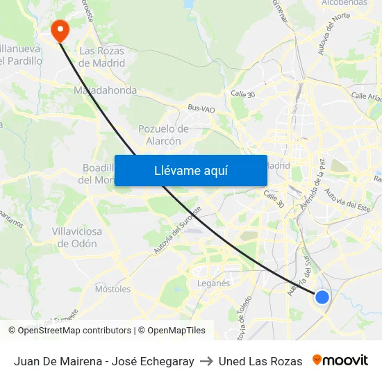 Juan De Mairena - José Echegaray to Uned Las Rozas map