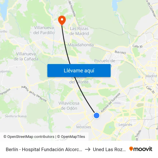 Berlín - Hospital Fundación Alcorcón to Uned Las Rozas map
