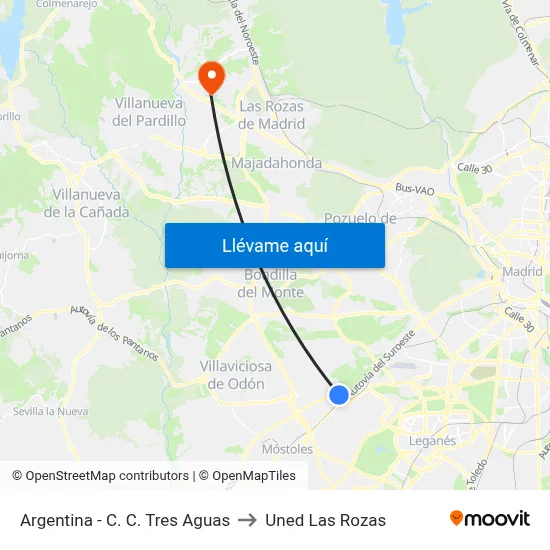 Argentina - C. C. Tres Aguas to Uned Las Rozas map
