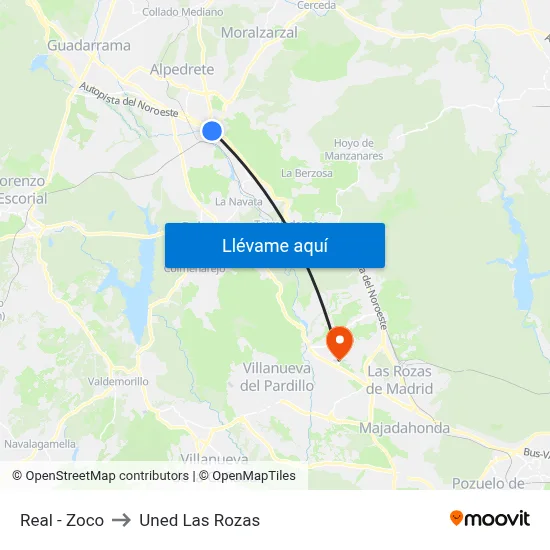 Real - Zoco to Uned Las Rozas map