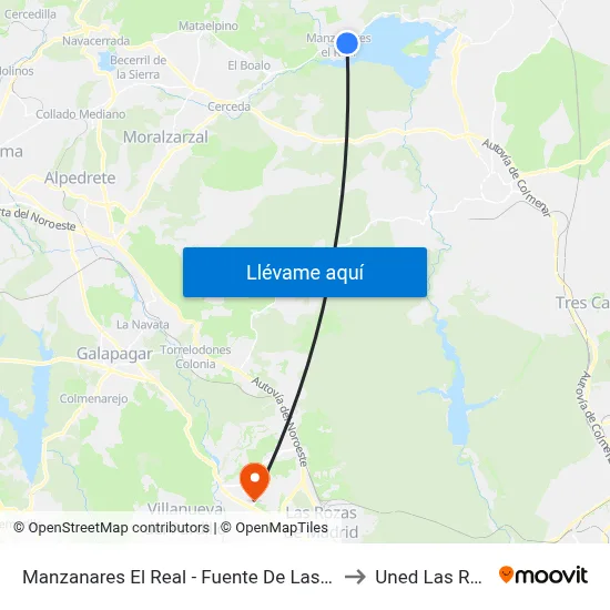Manzanares El Real - Fuente De Las Ermitas to Uned Las Rozas map