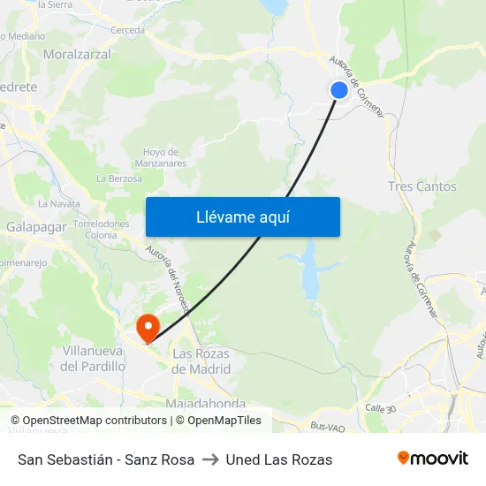 San Sebastián - Sanz Rosa to Uned Las Rozas map