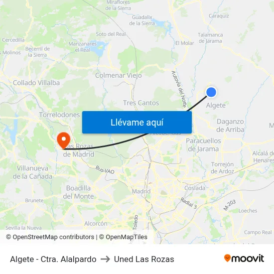 Algete - Ctra. Alalpardo to Uned Las Rozas map