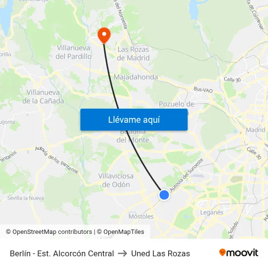 Berlín - Est. Alcorcón Central to Uned Las Rozas map