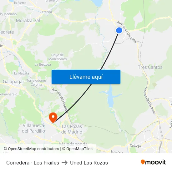 Corredera - Los Frailes to Uned Las Rozas map