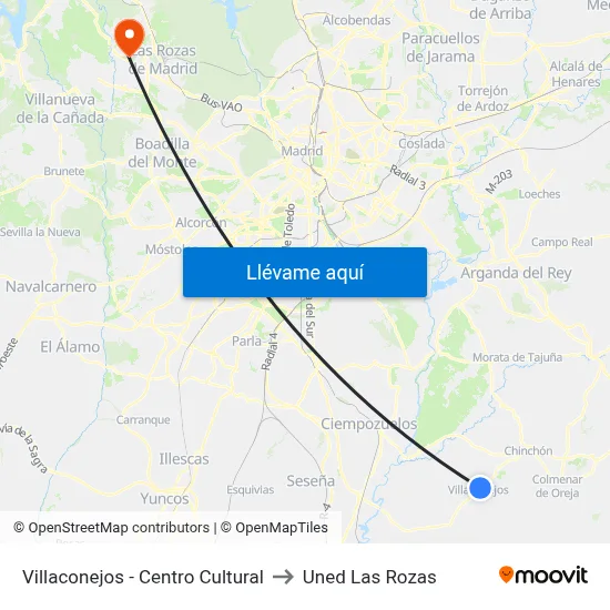 Villaconejos - Centro Cultural to Uned Las Rozas map