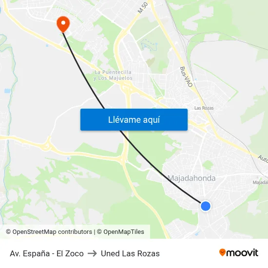 Av. España - El Zoco to Uned Las Rozas map