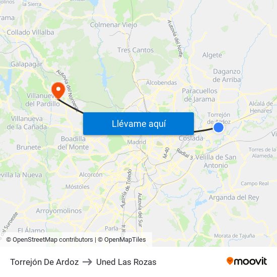 Torrejón De Ardoz to Uned Las Rozas map