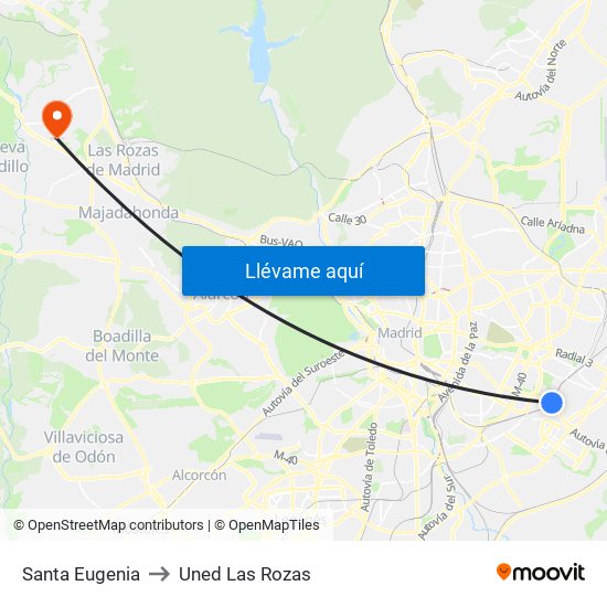Santa Eugenia to Uned Las Rozas map