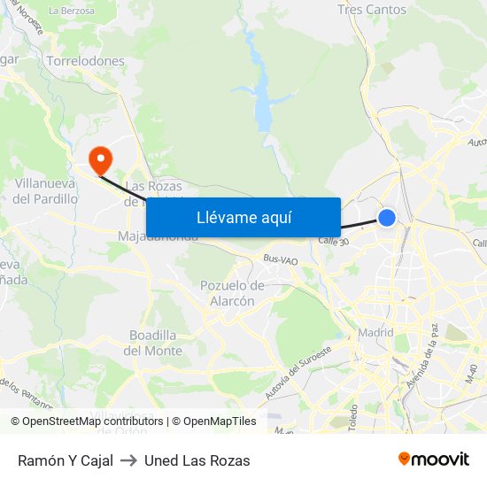 Ramón Y Cajal to Uned Las Rozas map