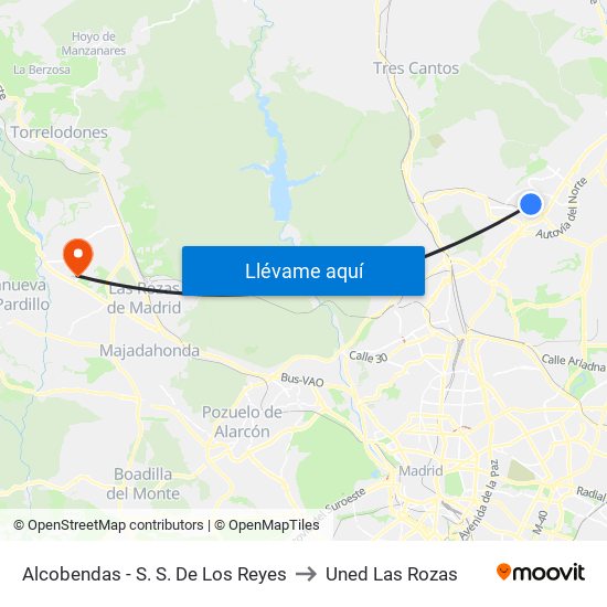 Alcobendas - S. S. De Los Reyes to Uned Las Rozas map