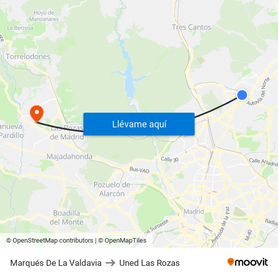 Marqués De La Valdavia to Uned Las Rozas map