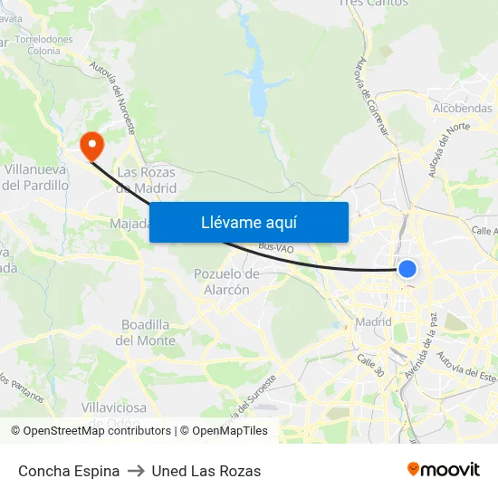 Concha Espina to Uned Las Rozas map