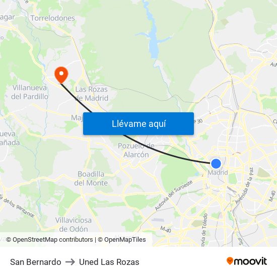 San Bernardo to Uned Las Rozas map