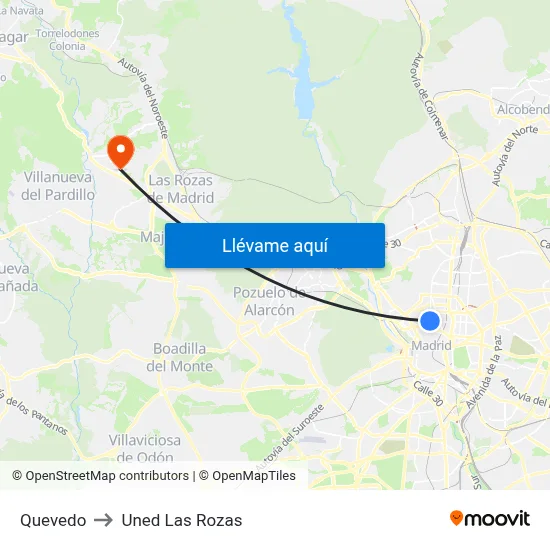 Quevedo to Uned Las Rozas map