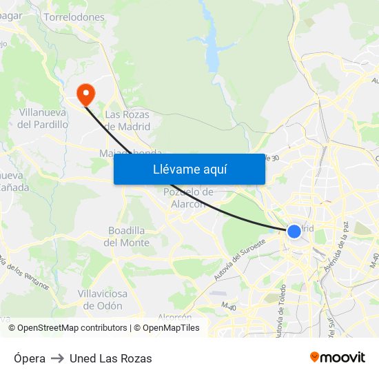 Ópera to Uned Las Rozas map