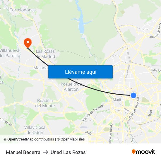 Manuel Becerra to Uned Las Rozas map