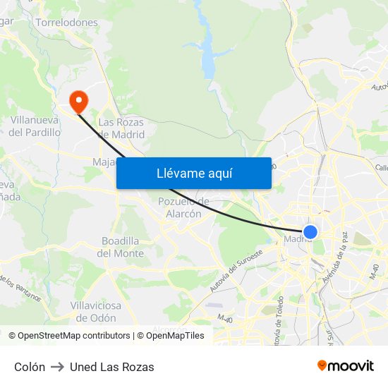 Colón to Uned Las Rozas map