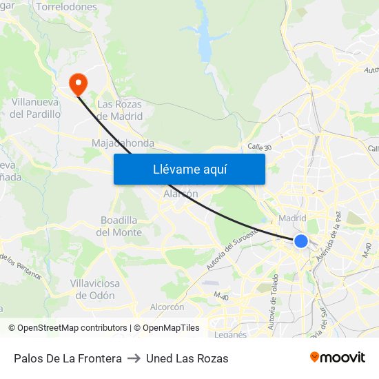 Palos De La Frontera to Uned Las Rozas map