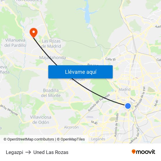 Legazpi to Uned Las Rozas map
