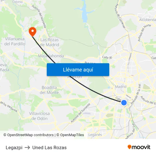 Legazpi to Uned Las Rozas map