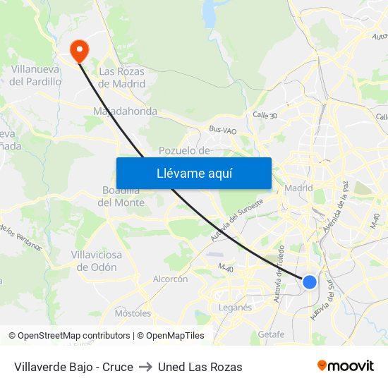 Villaverde Bajo - Cruce to Uned Las Rozas map