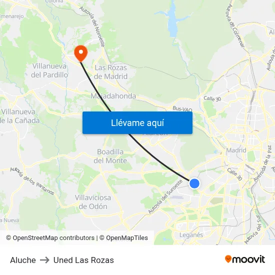 Aluche to Uned Las Rozas map