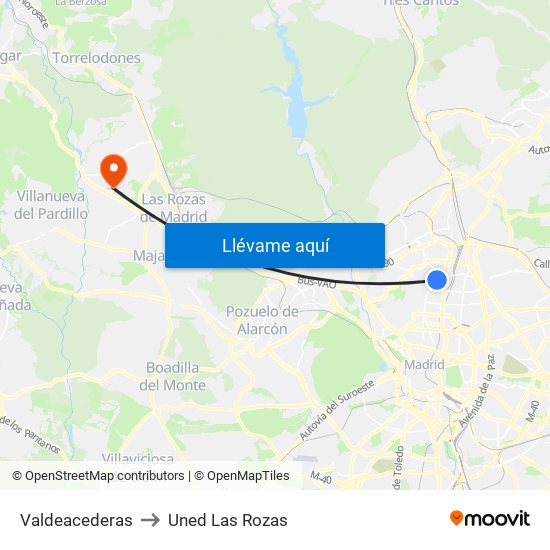 Valdeacederas to Uned Las Rozas map