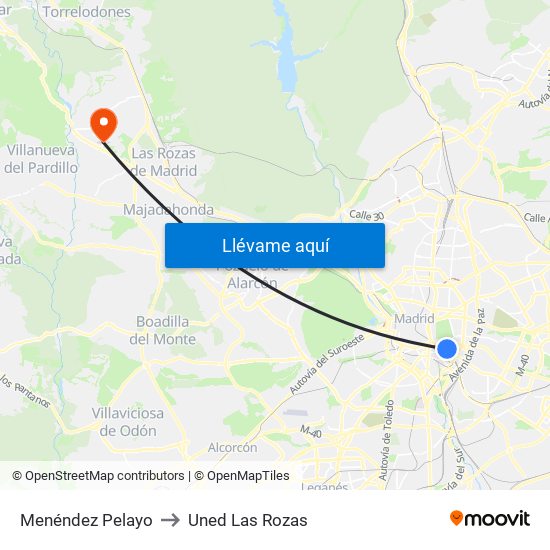 Menéndez Pelayo to Uned Las Rozas map