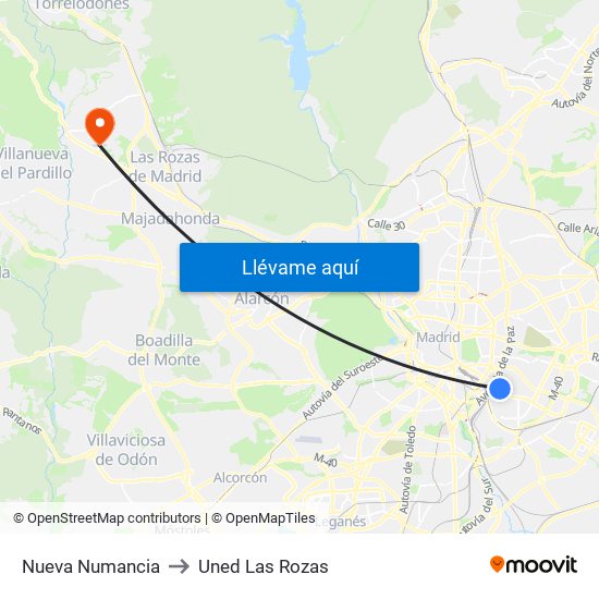 Nueva Numancia to Uned Las Rozas map
