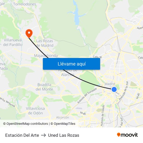 Estación Del Arte to Uned Las Rozas map