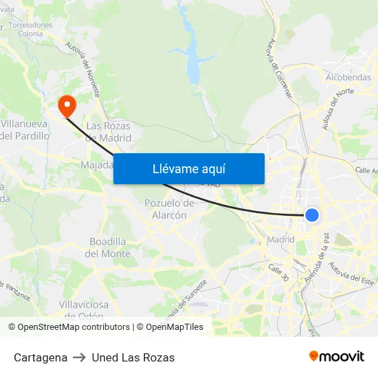 Cartagena to Uned Las Rozas map