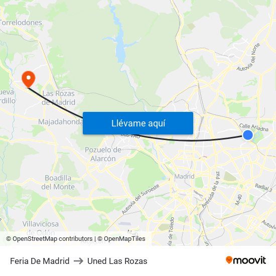 Feria De Madrid to Uned Las Rozas map