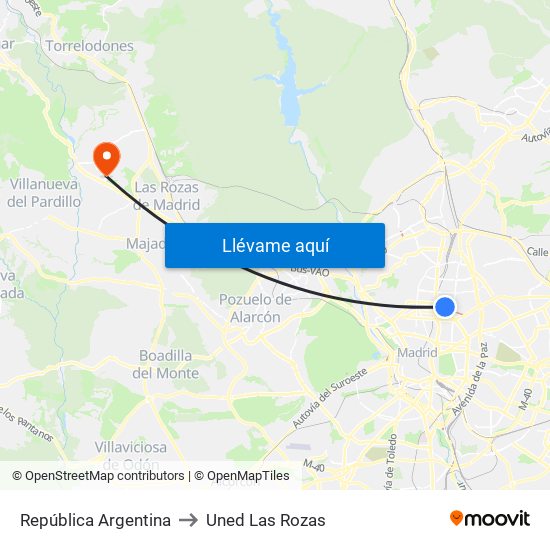 República Argentina to Uned Las Rozas map