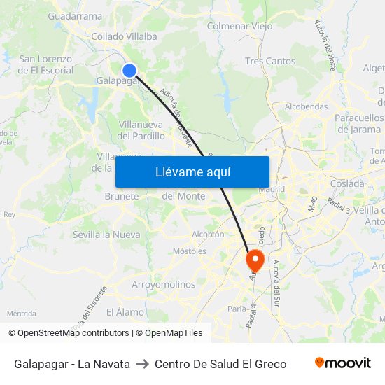 Galapagar - La Navata to Centro De Salud El Greco map