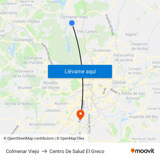 Colmenar Viejo to Centro De Salud El Greco map