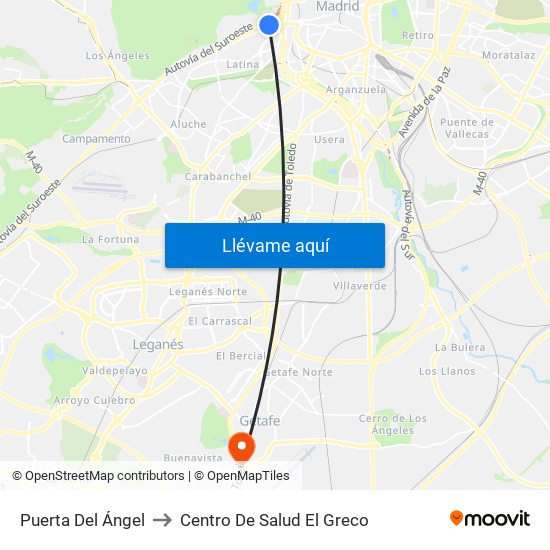 Puerta Del Ángel to Centro De Salud El Greco map
