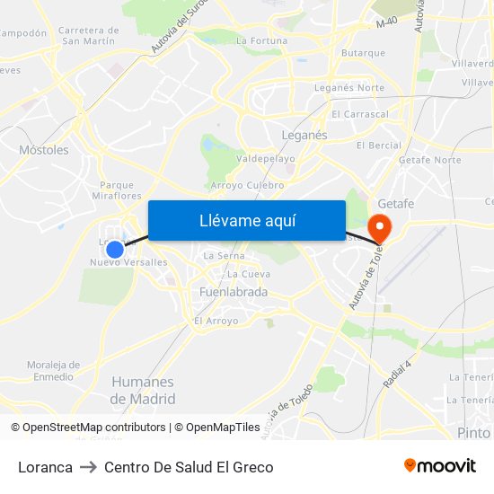 Loranca to Centro De Salud El Greco map