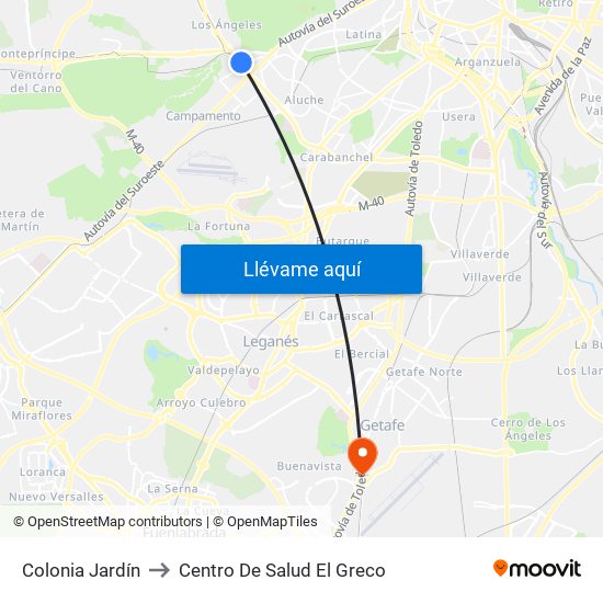 Colonia Jardín to Centro De Salud El Greco map