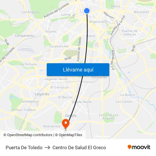 Puerta De Toledo to Centro De Salud El Greco map