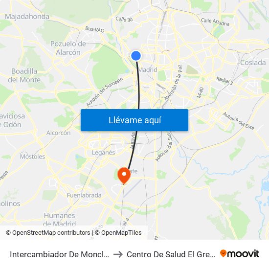 Intercambiador De Moncloa to Centro De Salud El Greco map