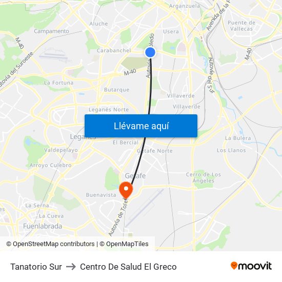 Tanatorio Sur to Centro De Salud El Greco map