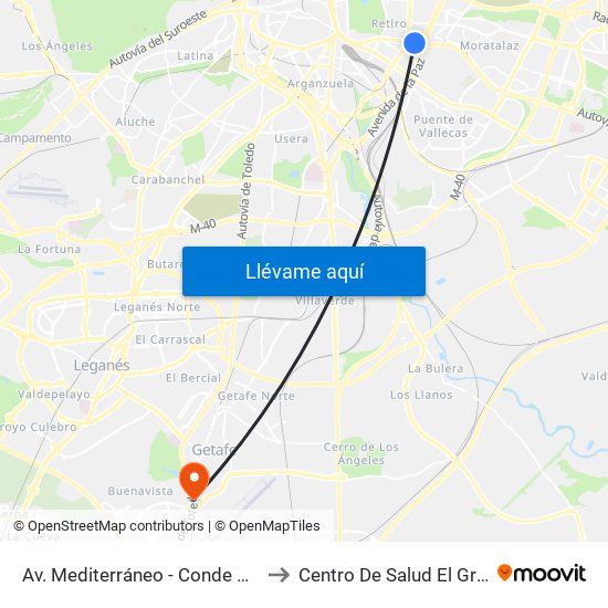 Av. Mediterráneo - Conde Casal to Centro De Salud El Greco map