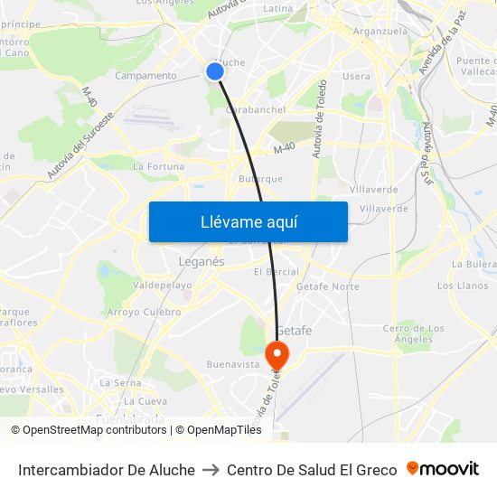 Intercambiador De Aluche to Centro De Salud El Greco map