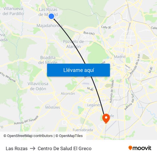 Las Rozas to Centro De Salud El Greco map