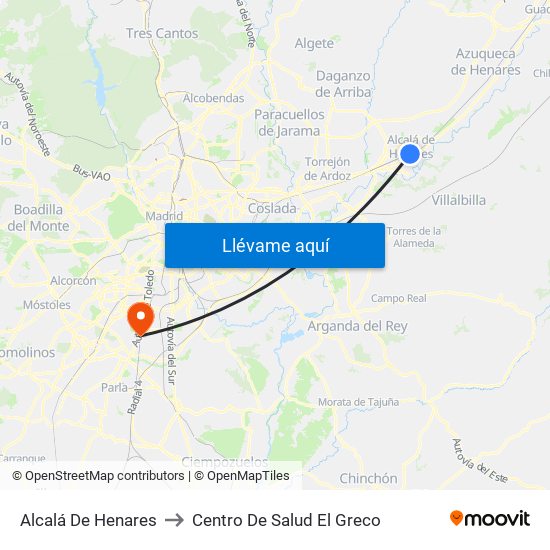 Alcalá De Henares to Centro De Salud El Greco map