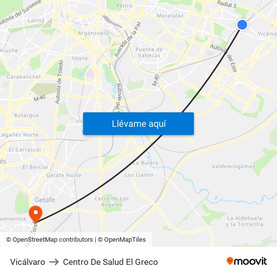 Vicálvaro to Centro De Salud El Greco map